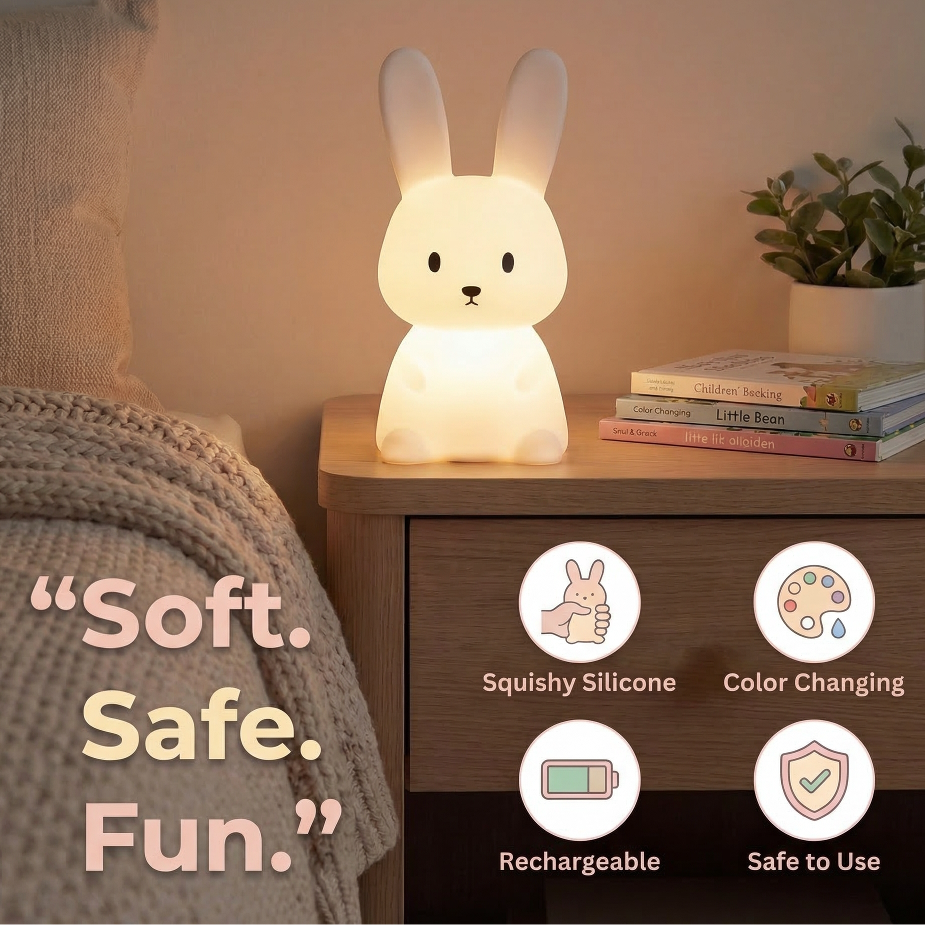 Bunny night light used as nursery room decor and sleep light