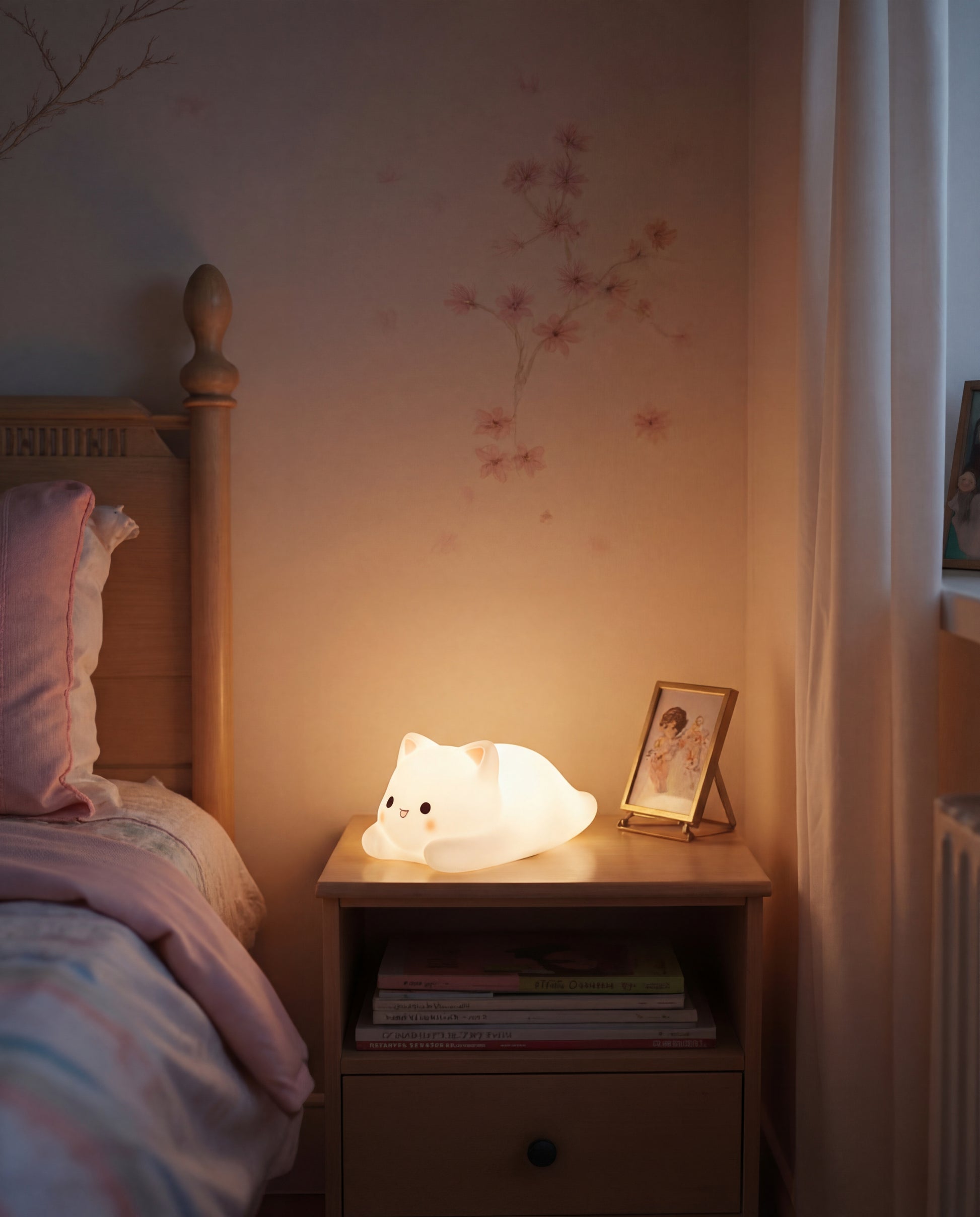 Cute cat night light with soft LED glow for kids bedroom