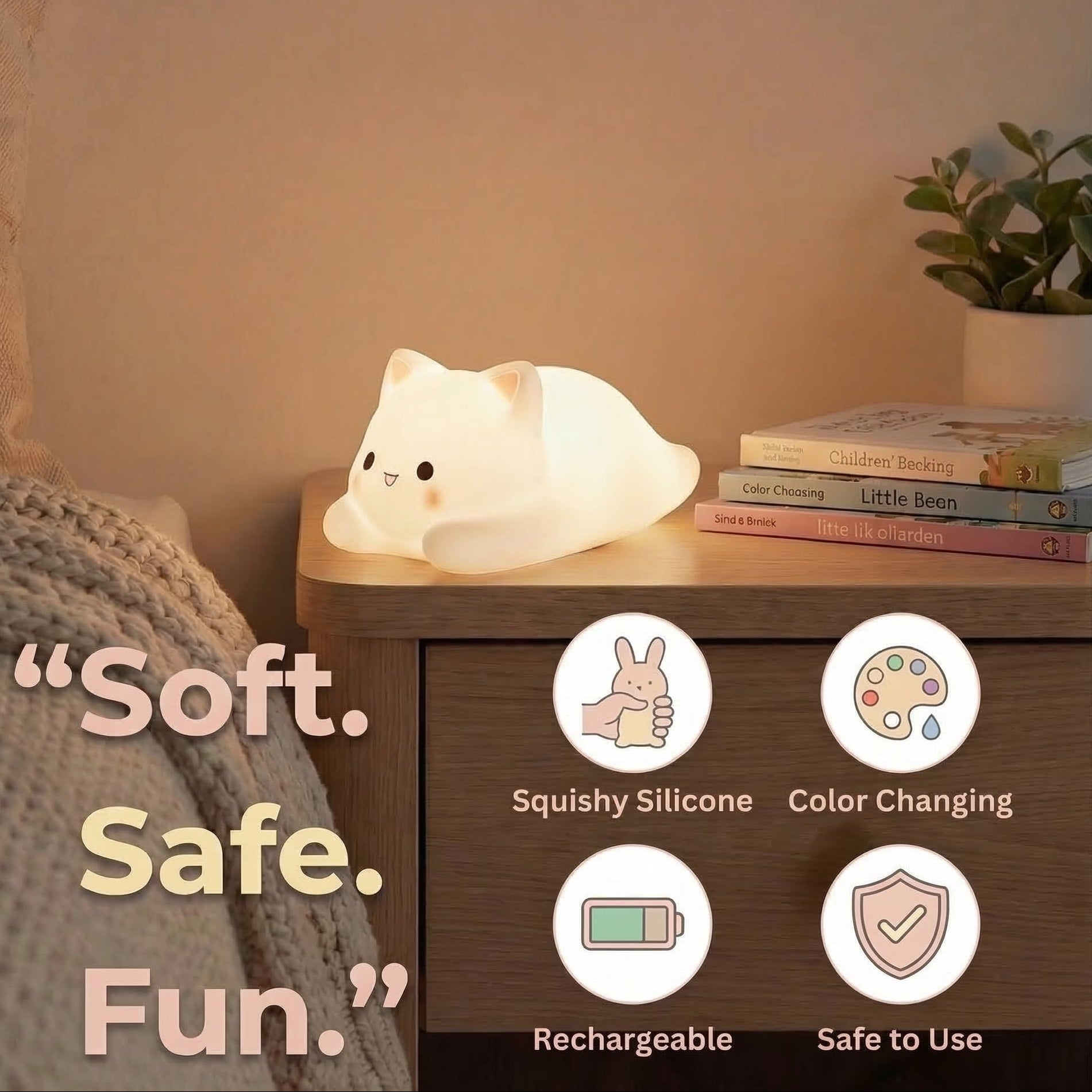 Cat night light used as nursery bedroom decor for kids